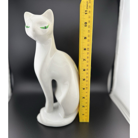 VTG MCM White Porcelain Siamese Cat Figurine with Green Eyes Made in Taiwan 12” - Picture 11 of 11